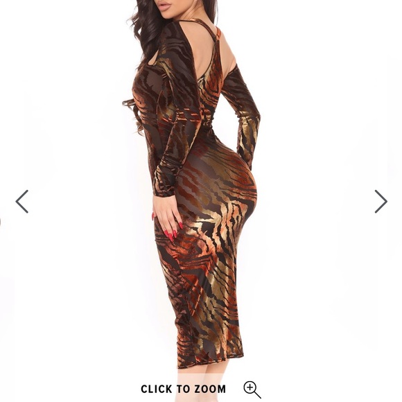 Mesh and Velvet Mix Tiger Print Midi Dress - Picture 2 of 2